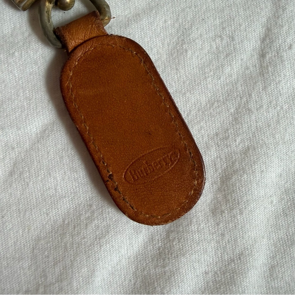 Burberrys Vintage Leather Keychain Logo Brass RARE - Picture 3 of 5